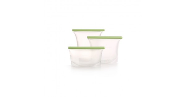 Kit of Reusable Silicone Bags Clear And Green Lekue