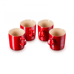 Set of 4 Mugs Stoneware 350ml Metallic Red - Le Creuset