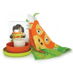 Kid'S Organgutan Set - Bambino Lime (plate), Persimmon (bowl), White (cup) - Biobu