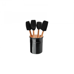 Bote y Juego de 4 Espátulas Negro Onyx - Le Creuset