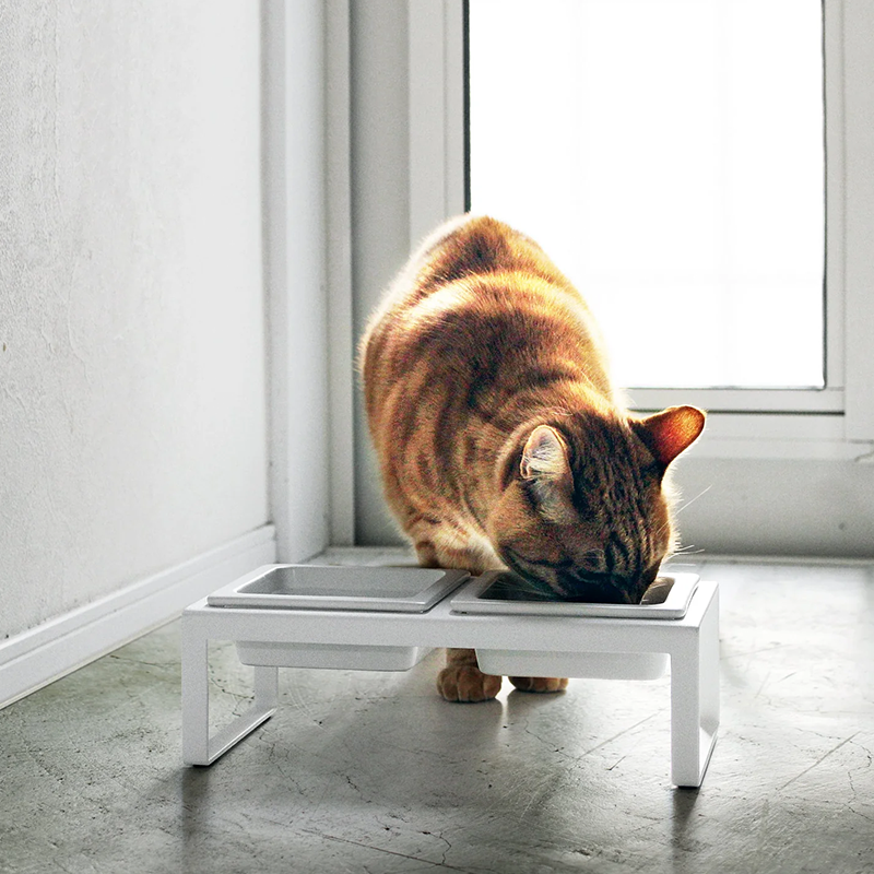 Pet Food Bowl Stand Set White Tower Yamazaki