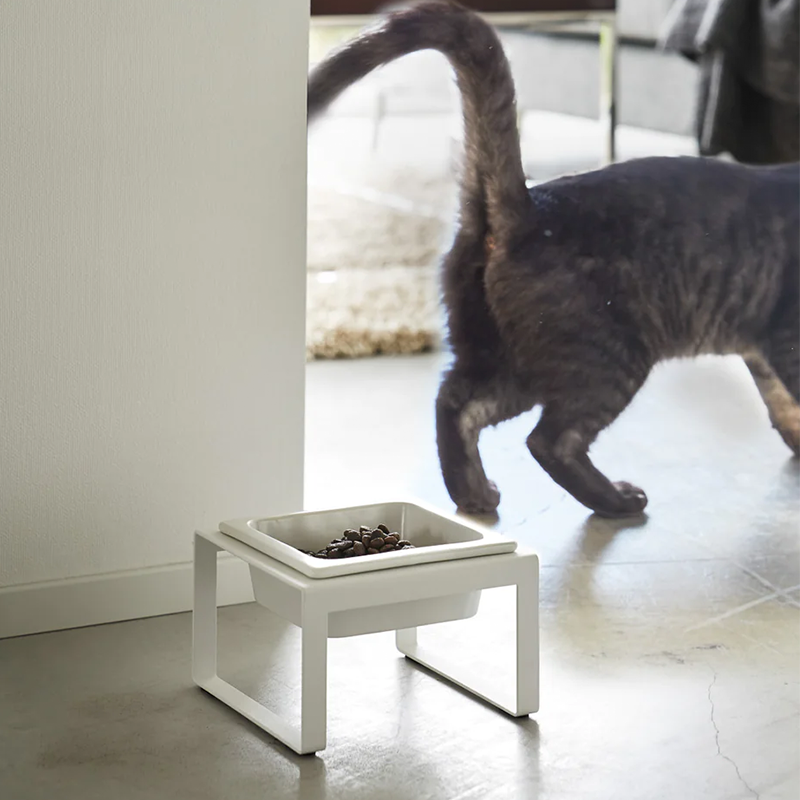 Pet Food Bowl Stand Single White Tower Yamazaki