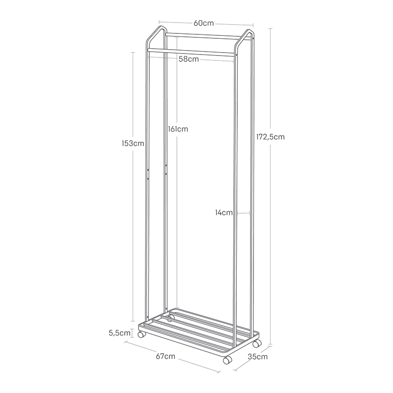 Coat Rack with Wheels White Tower Yamazaki