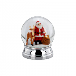 Snow Globe Santa Claus with Deer 12cm Silver - Hermann Bauer