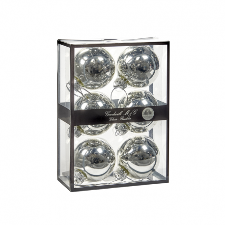 Set of 6 Shiny Silver Glass Balls 7cm - Xmas Balls - Goodwill GOODWILL GWUG60015