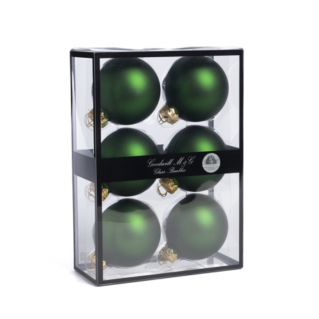 Set of 6 Matte Dark Green Glass Balls 7cm - Xmas Balls - Goodwill GOODWILL GWUG60408