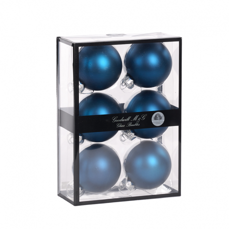 Set of 6 Opaque Blue Glass Balls 7cm - Xmas Balls - Goodwill GOODWILL GWUG60505