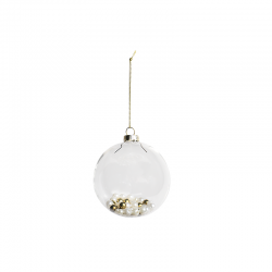 Glass Ball with Pearls Inside 8cm Transparent, White And Gold - Goodwill GOODWILL GWP37034