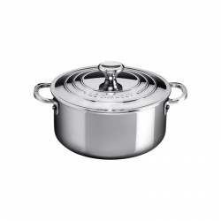 Tacho Baixo com Tampa 3-Ply Plus 24cm - Signature Inox - Le Creuset