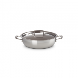 3-ply Shallow Casserole with Lid 30cm - Signature Steel - Le Creuset
