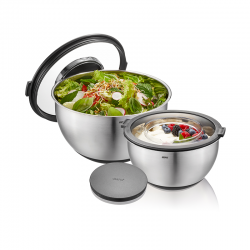 Set of 2 Bowls with Splash Guard Lid - Muovo Steel - Gefu