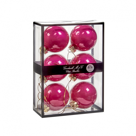 Set of 6 Opaque Fuschia Glass Balls 7cm - Xmas Balls - Goodwill GOODWILL GWUG60006