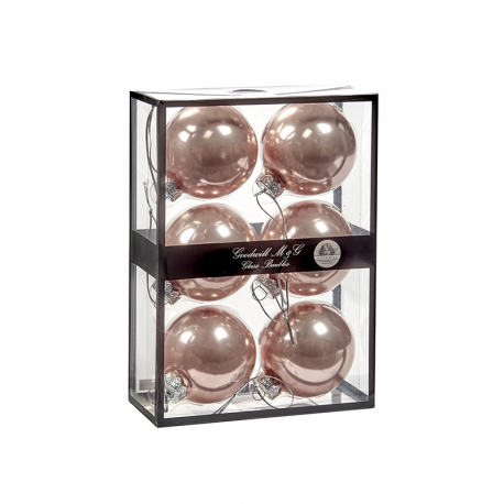 Set of 6 Opaque Rosy Gold Glass Balls 7cm - Xmas Balls - Goodwill GOODWILL GWUG60009