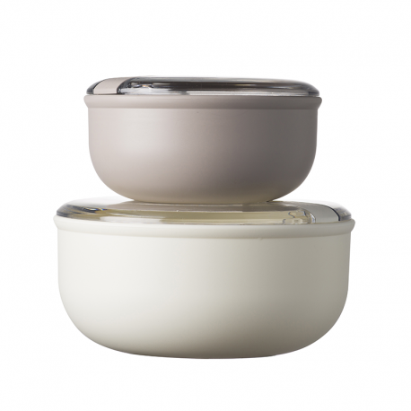 Set of 2 Ivory and Taupe Airtight Containers - Pull Box - Omada OMADA OMM6782CA3