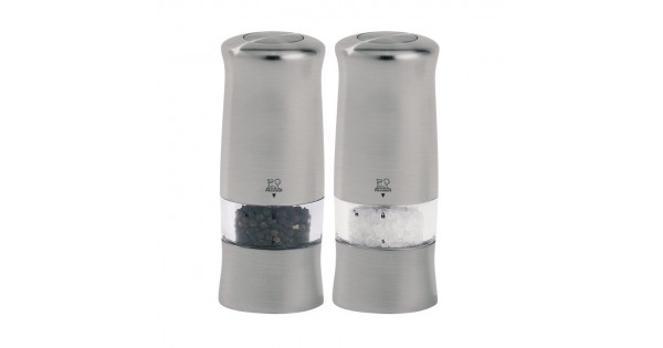 Zeli Electric salt and pepper mill duo in stainless steel, 14 cm - Peugeot  Saveurs