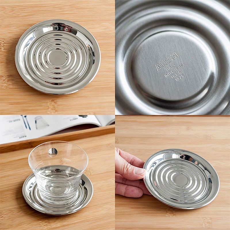 Set of 4 Glass Coasters ø10,7cm Silver Alessi