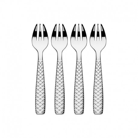 Conjunto de 4 Garfos para Ostras e Moluscos - Colombina fish Prata - Alessi ALESSI ALESFM23/36S4