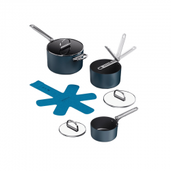 3-Piece Non-Stick Ceramic Saucepan Set with Folding Handles - Space Midnight Blue - Joseph Joseph JOSEPH JOSEPH JJ1000089