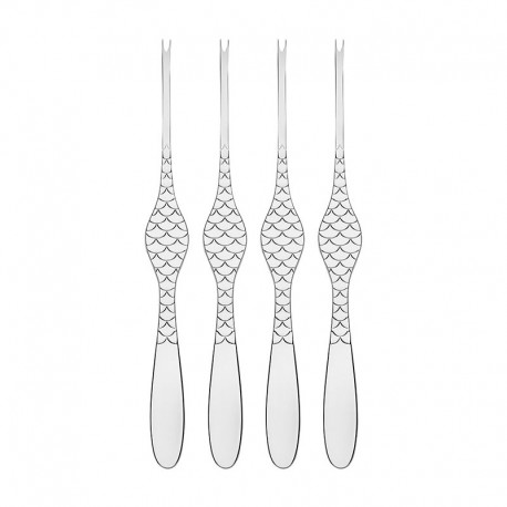 Set of 4 Shellfish Forks - Colombina fish Silver - Alessi ALESSI ALESFM23/43S4